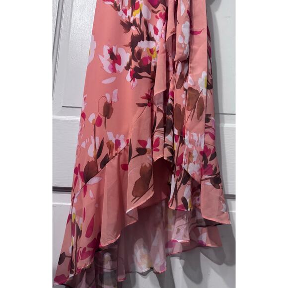 NWT Premier Amour Peach Floral Asymmetrical Midi Dress Size 4 - Picture 3 of 11